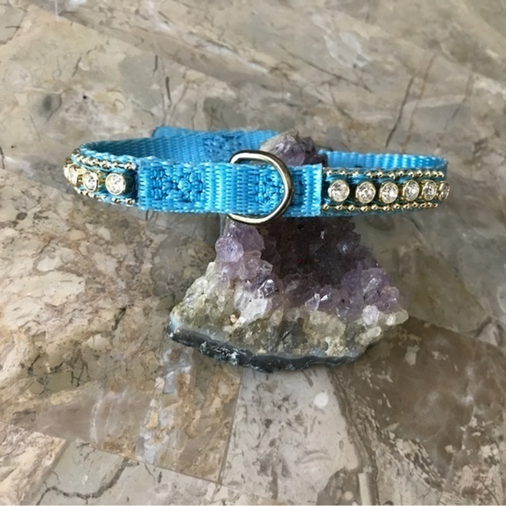 Blue Dog Collar‎ Rhinestones Grosgrain Brass